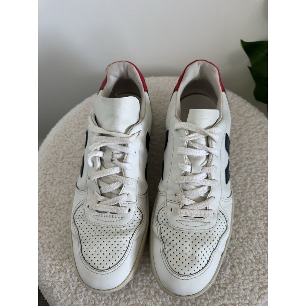 Veja‎ V-10 women's Sz 10 White Red Navy Leather Sneakers Lace Up Vegan Leather - Picture 5 of 10